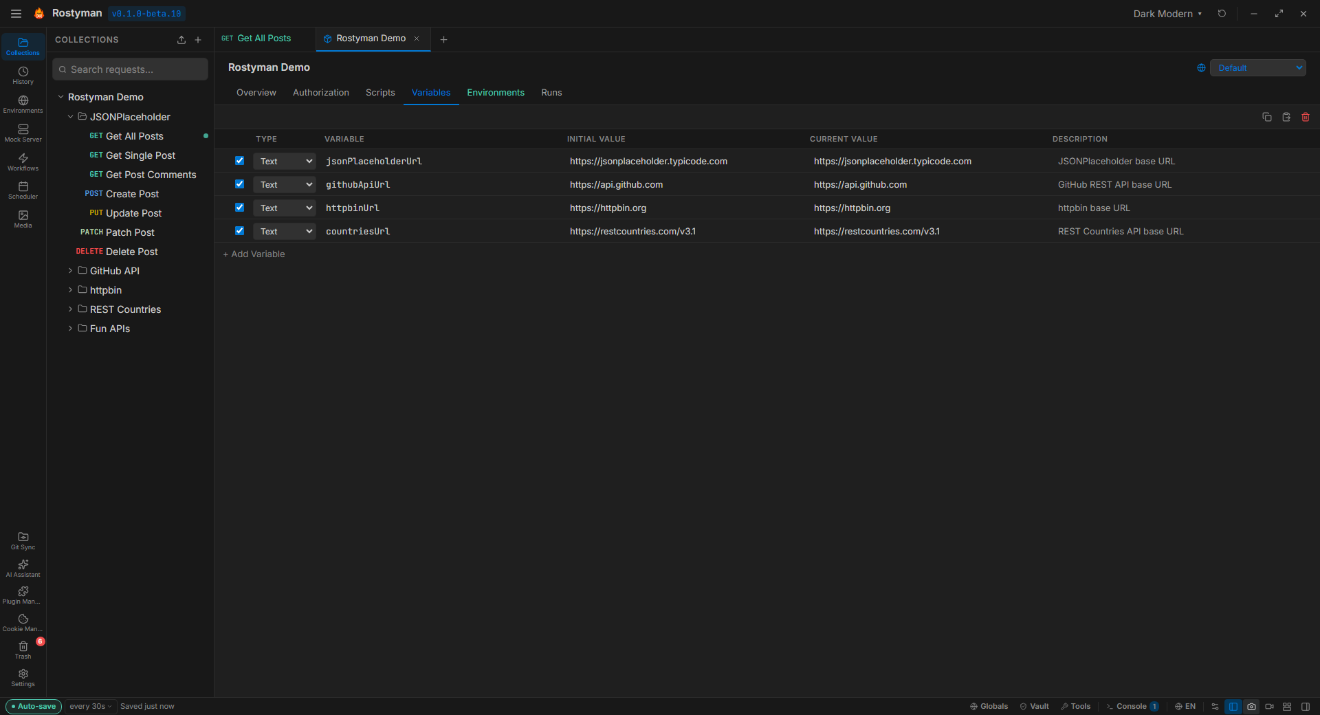 Rostyman — Collection variables